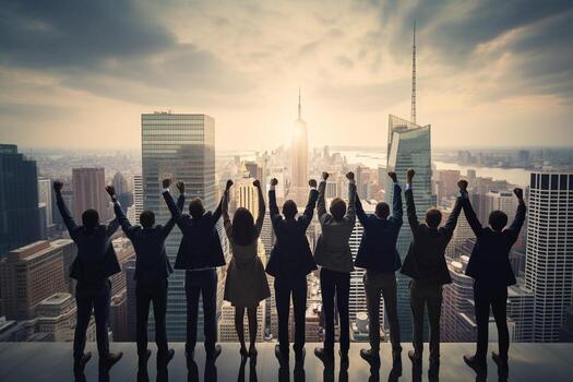 business-people-celebration-success-teamwork-togetherness-cityscape-businessman-concept-ai-generative-photo